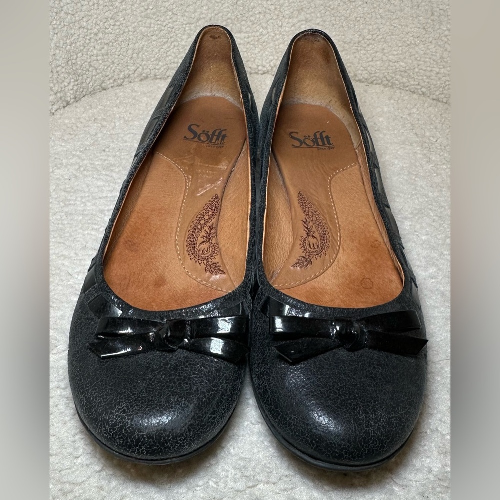 Sofft women’s black leather ballet flats bow ribbon details‎ comfortable cute 8